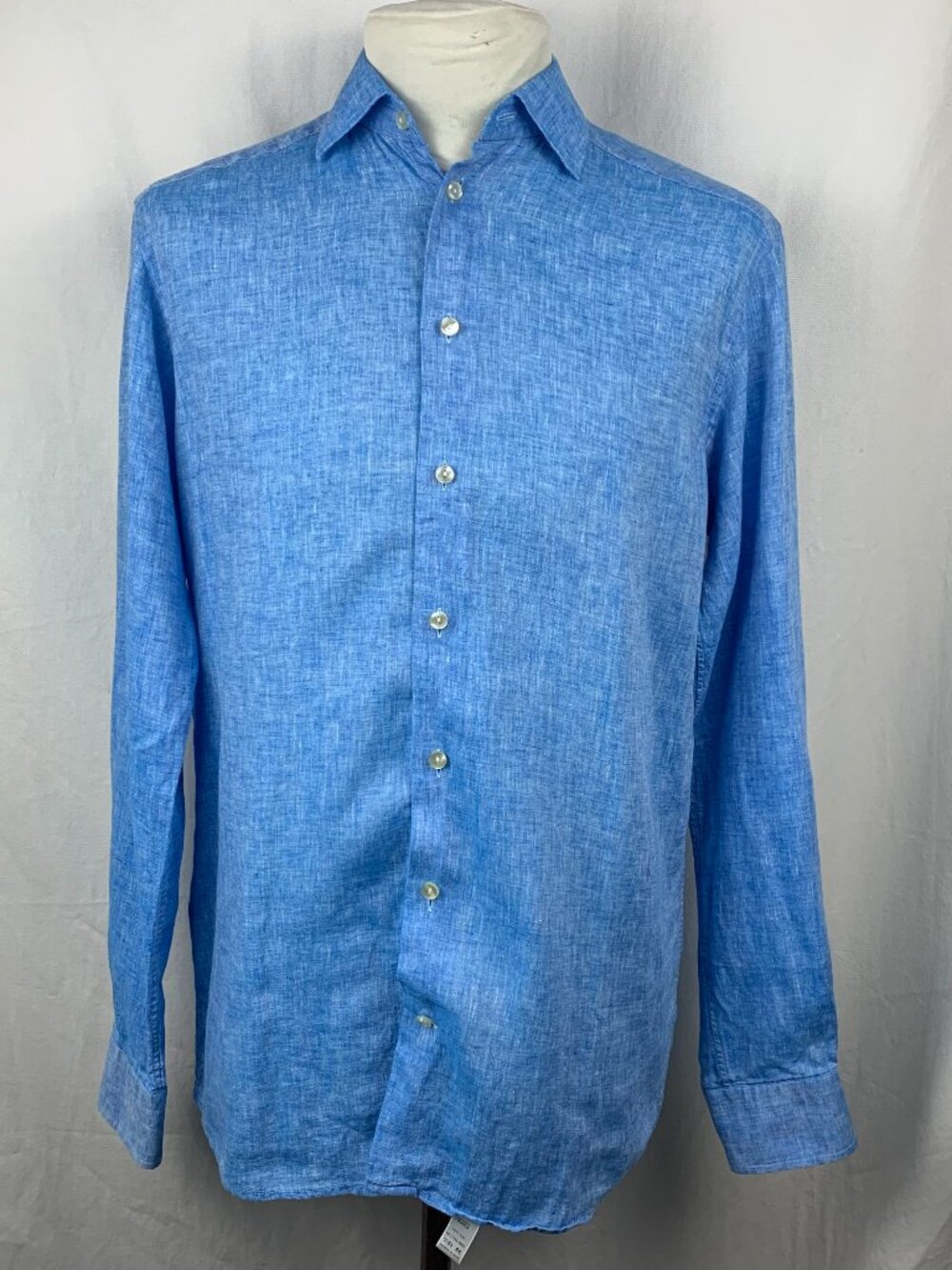 Eton Linen Shirt Men 15.5 39 Blue Long Sleeve Luxury Dress Shirt